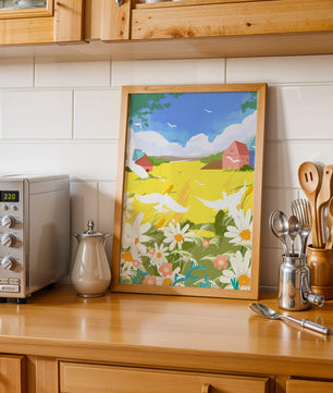Summer Landscape with Birds and Flowers in a Pastoral Setting