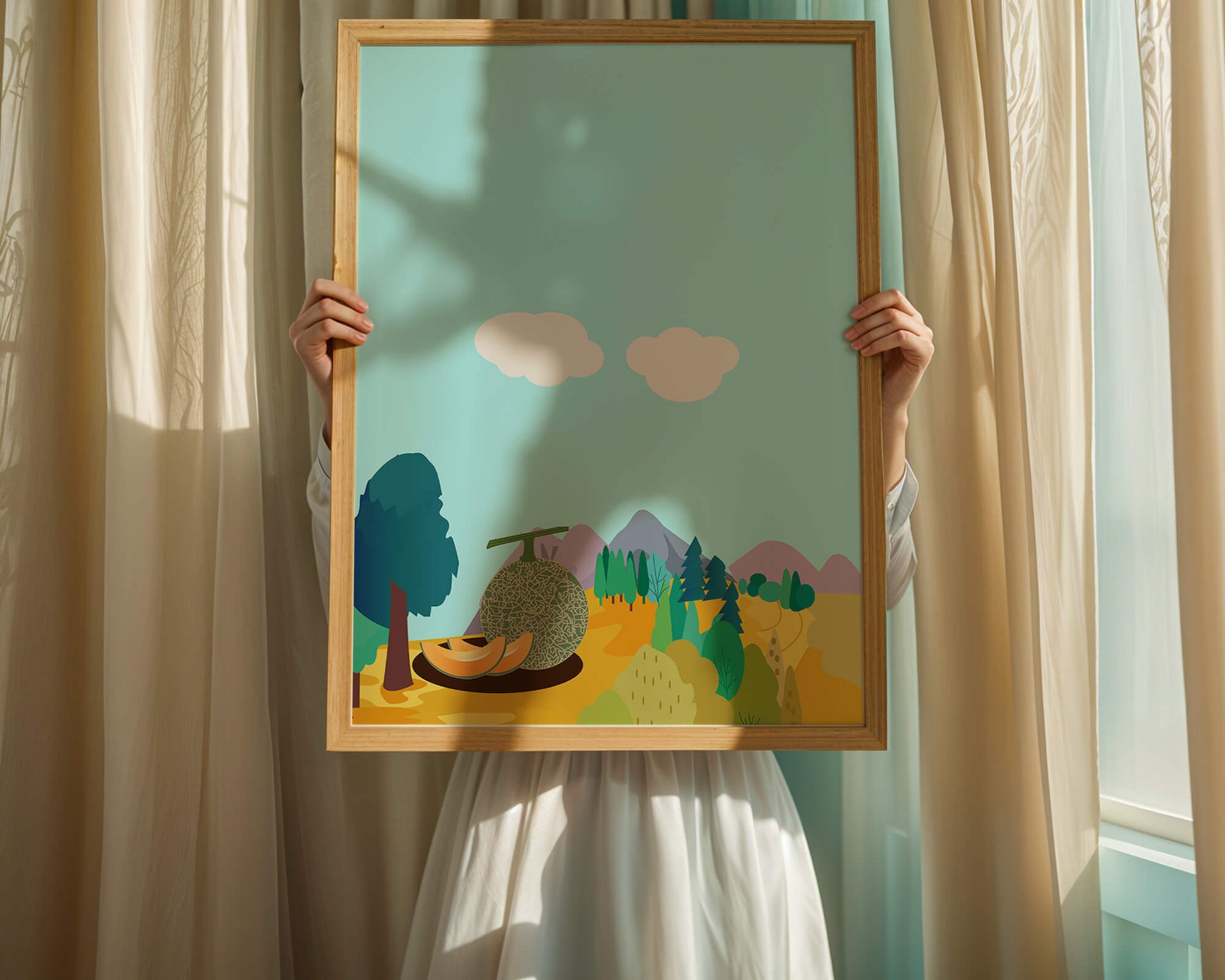 Serene landscape with melon and countryside view