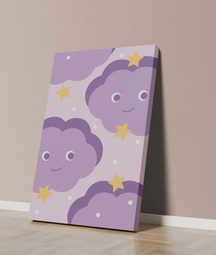 Wunderliches lila Wolken- und Sternenmuster für die Kinderzimmerdekoration