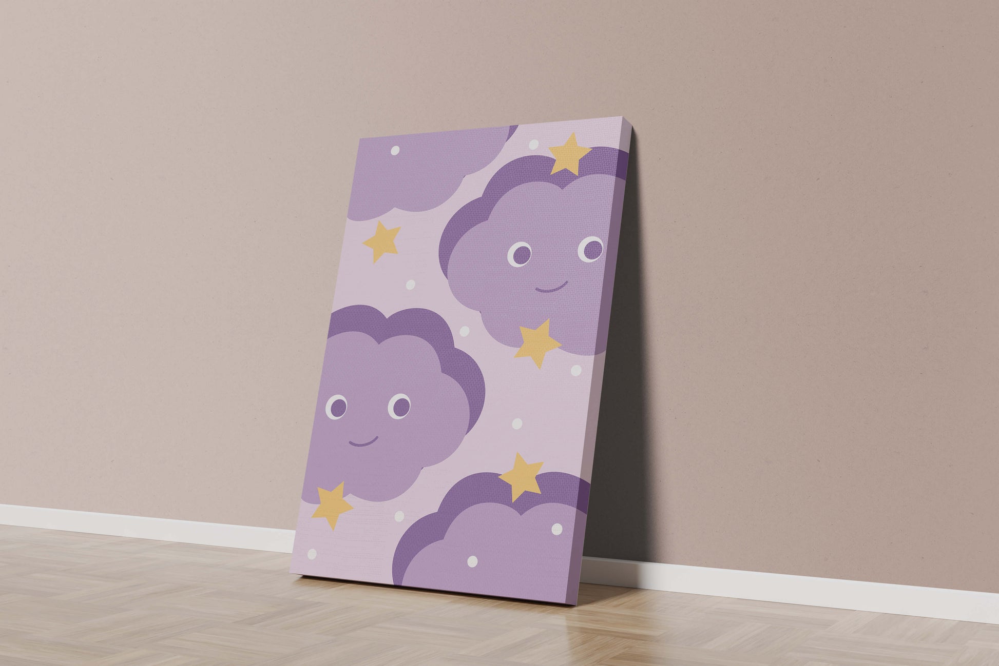 Whimsical purple cloud and star pattern for children's room decor