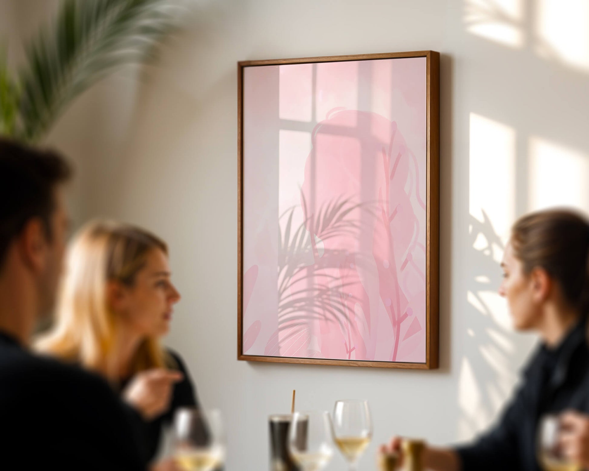 Subtle pink abstract silhouette with floral elements