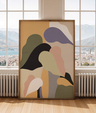 Abstract organic shapes in pastel colors with textured background