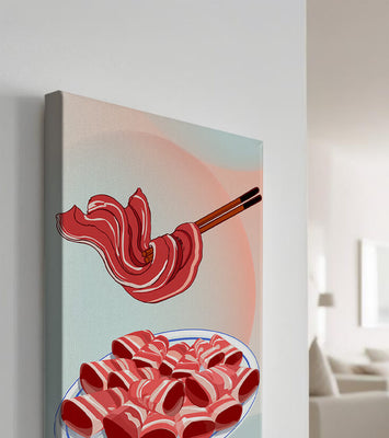 Delicious raw meat slices on plate with chopsticks in background