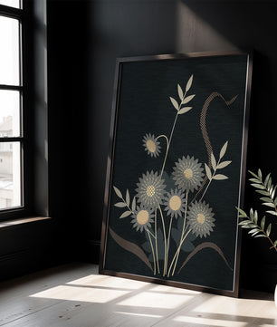 Abstract floral design with intricate patterns on dark background