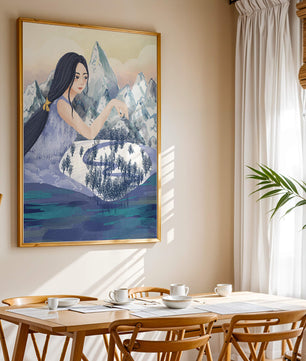 Majestic Woman Overlooking Snowy Mountain Landscape