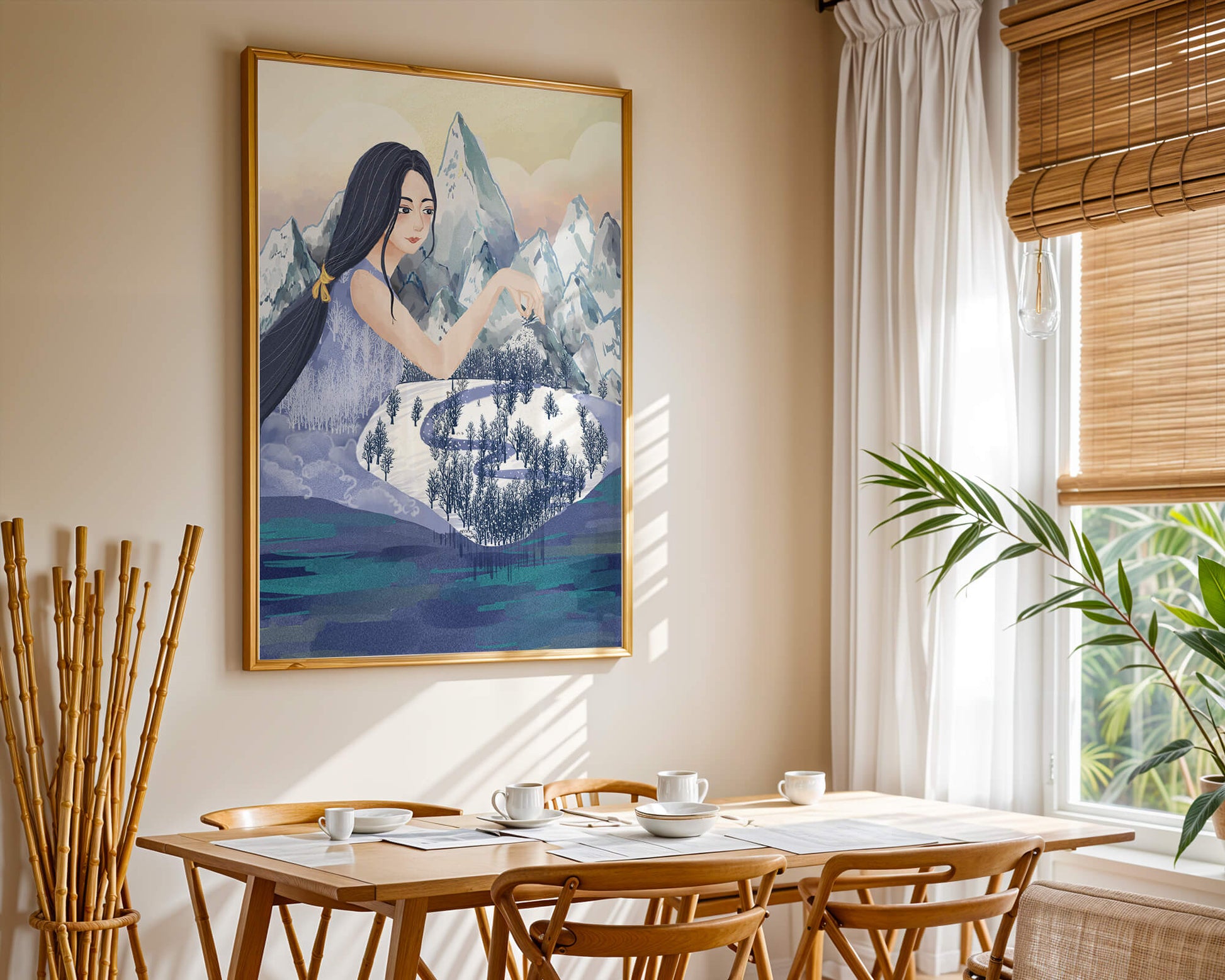 Majestic Woman Overlooking Snowy Mountain Landscape