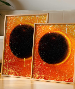 Abstract Representation of a Solar Eclipse with Vibrant Orange and Black Contrast