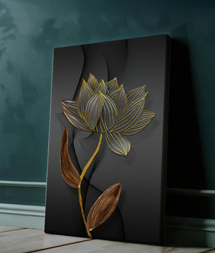 Elegant Gold Outlined Lotus On Dark Background - Mi tienda
