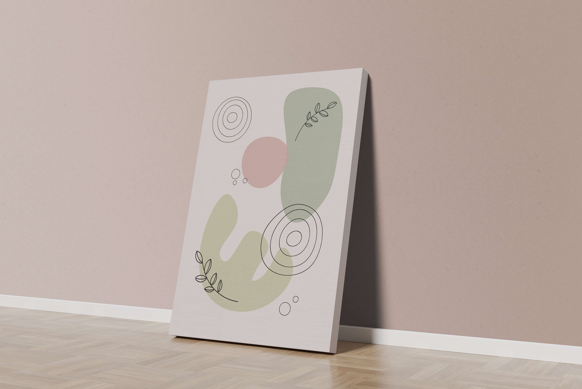 Abstract shapes and leaves in minimalistic design