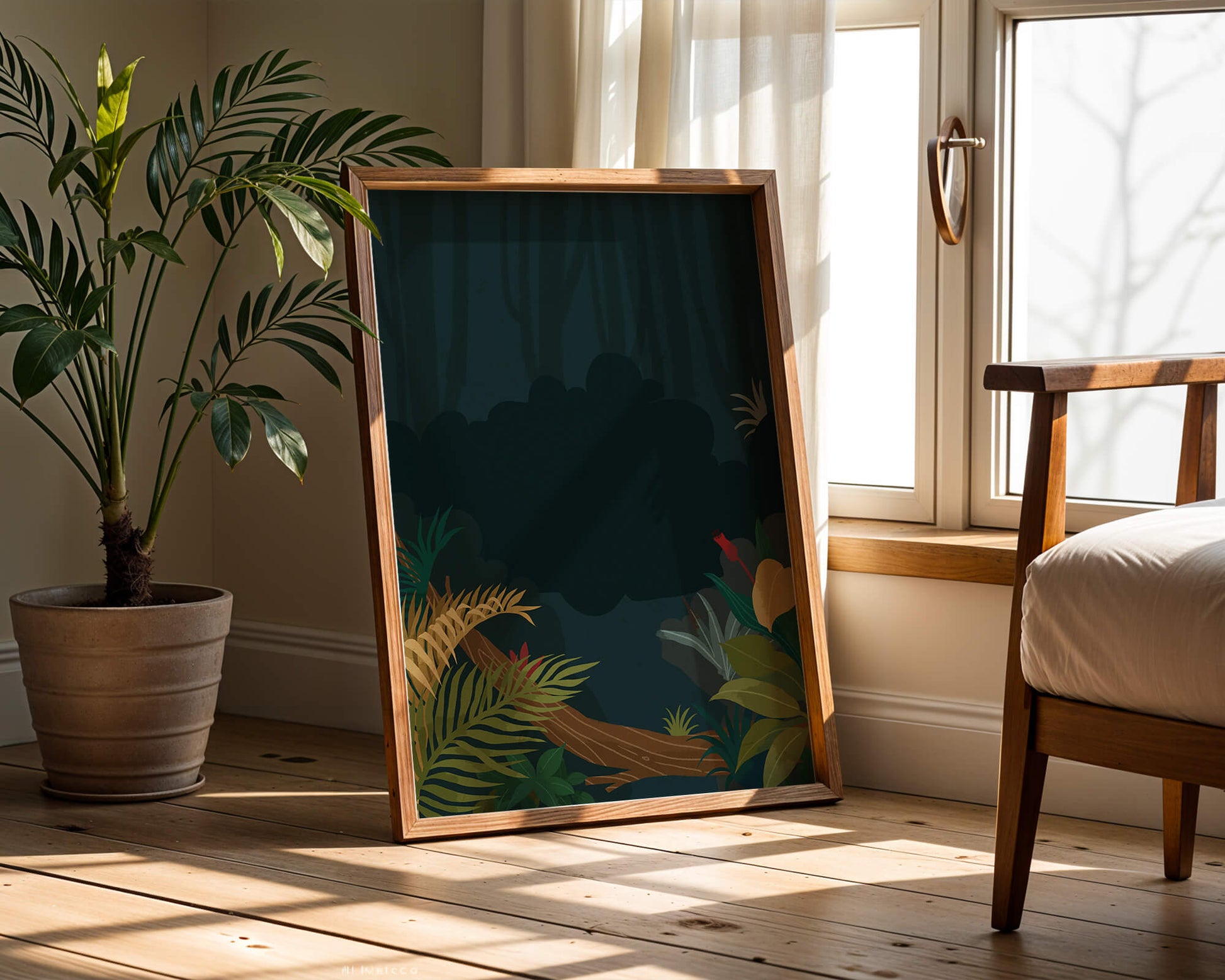 Illustrated Jungle Landscape with Lush Foliage
