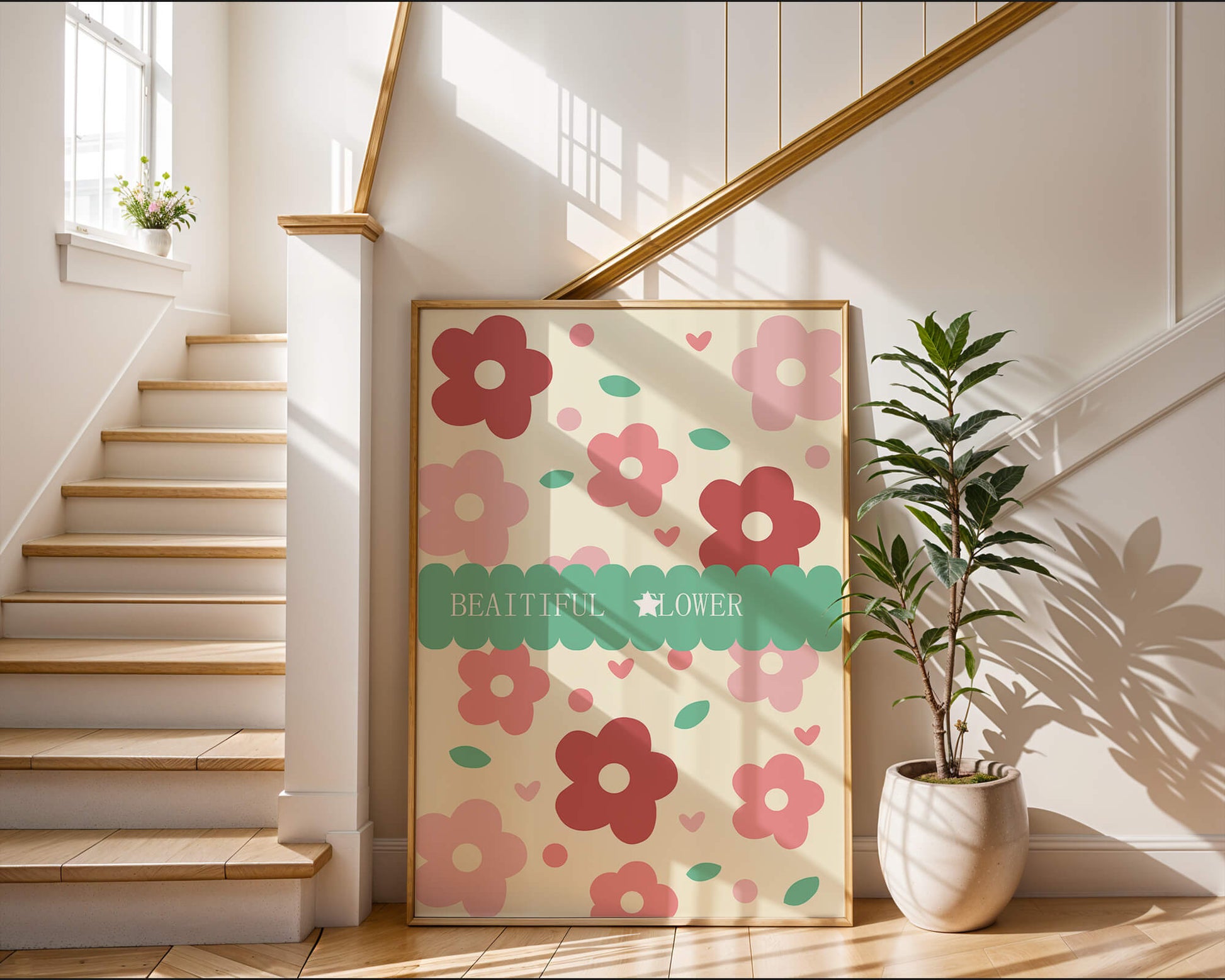 Floral pattern with retro color design and decorative text