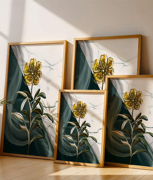 Elegant floral design with gold accents on abstract background