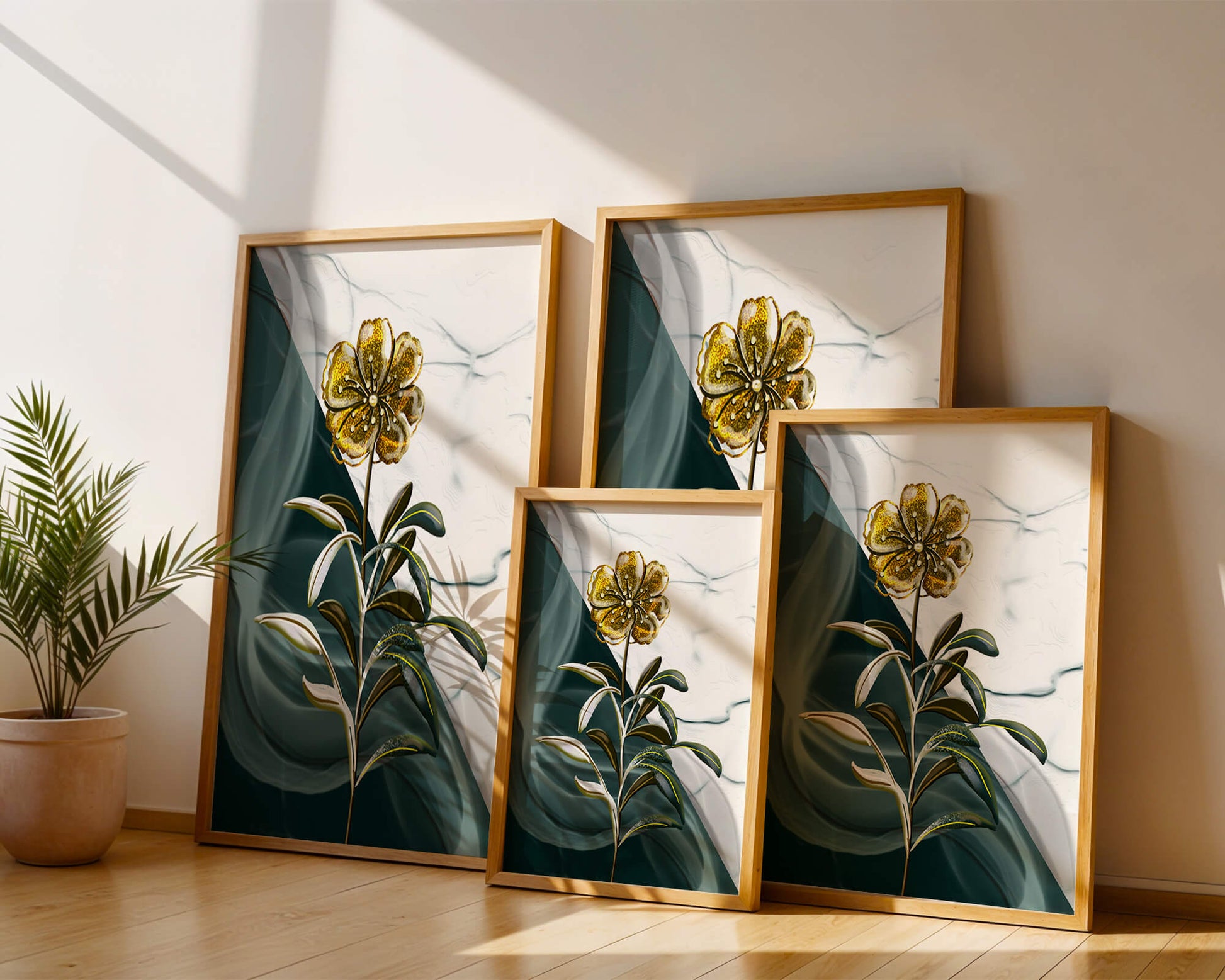 Elegant floral design with gold accents on abstract background