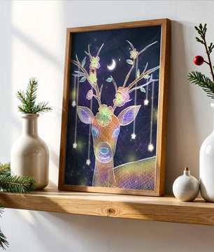 Illuminated Fantasy Deer with Floral Antlers and Hanging Stars - Mi tienda