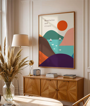 Abstract landscape with vibrant colors and geometric shapes