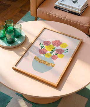 Colorful flower bouquet in a decorative vase illustration