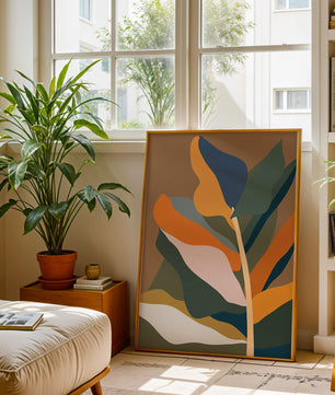 Abstract Botanical Illustration with Earthy Tones and Organic Shapes