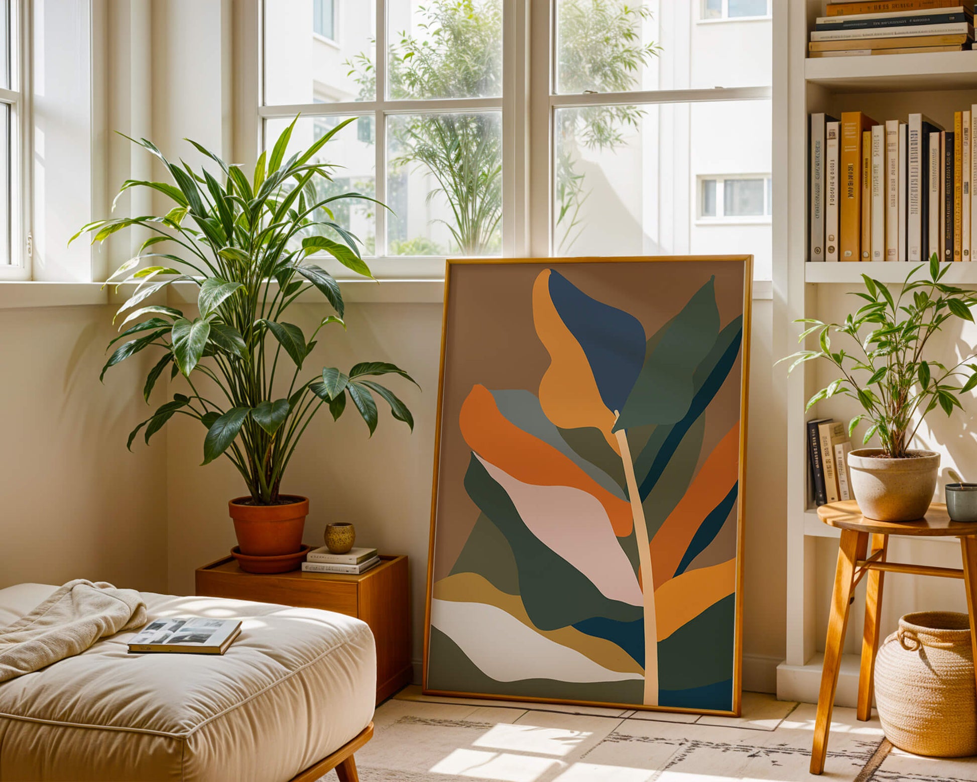 Abstract Botanical Illustration with Earthy Tones and Organic Shapes