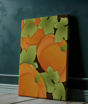 Colorful Pumpkin Pattern With Green Leaves