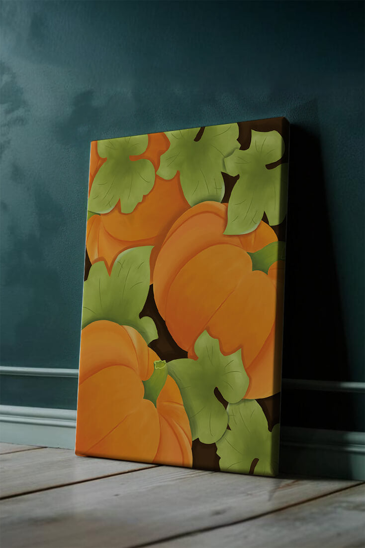 Colorful Pumpkin Pattern With Green Leaves