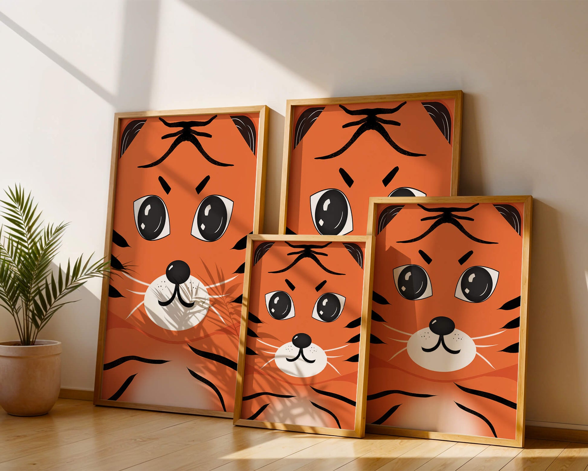 Adorable tiger face illustration with bold features