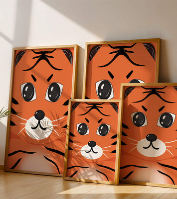 Adorable tiger face illustration with bold features