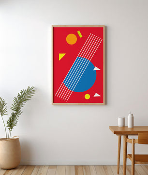 Formas geométricas abstractas con colores y líneas audaces
