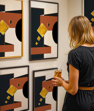 Abstract geometric art with gold accents and bold colors - Mi tienda