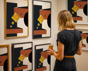 Abstract geometric art with gold accents and bold colors - Mi tienda