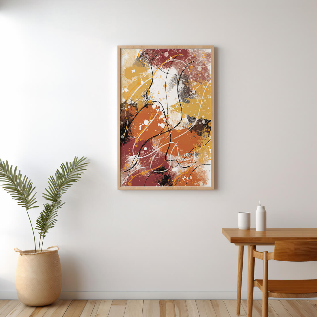 Pieza de arte abstracto colorida con trazos y salpicaduras audaces