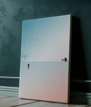 Paisaje Minimalista con Silueta en Ambiente Lluvioso