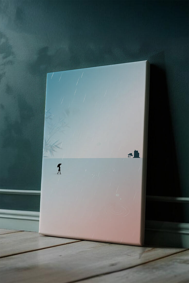 Paisaje Minimalista con Silueta en Ambiente Lluvioso
