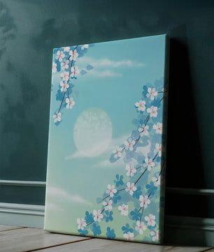 Flores primaverales serenas contra un cielo pastel con suave luz solar