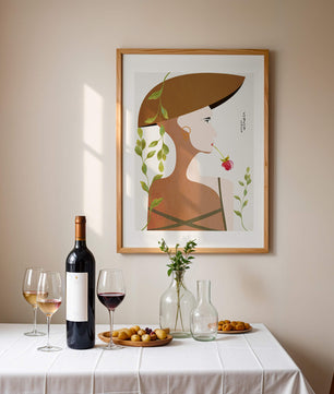 Elegant Abstract Portrait of a Woman with Floral Elements and a Large Hat - Mi tienda