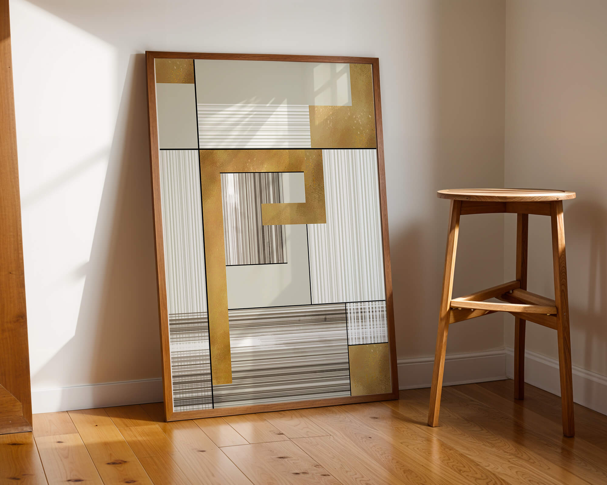 Abstract geometric pattern with gold and neutral tones