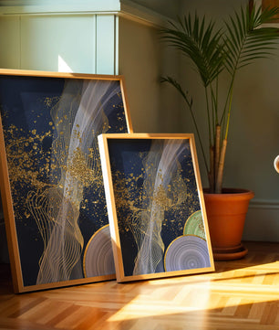 Abstract swirl with gold accents on dark background