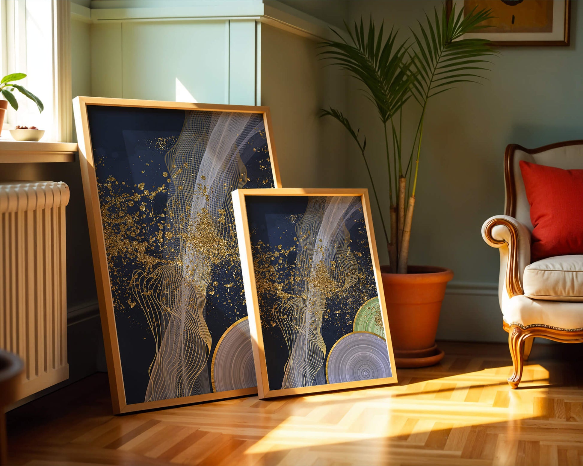 Abstract swirl with gold accents on dark background