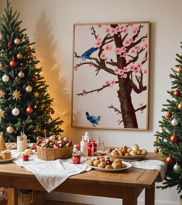 Charming illustration of cherry blossom tree with birds