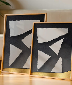 Abstract geometric design with gold and black elements