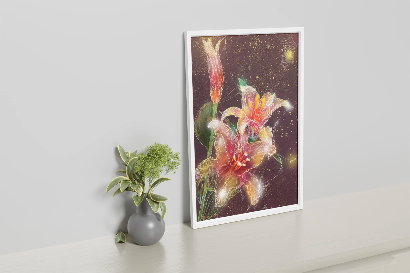 Elegant Floral Composition with Intricate Details and Golden Accents