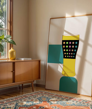 Colorful abstract illustration of a pint glass with dotted pattern