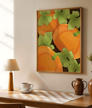 Colorful Pumpkin Pattern With Green Leaves