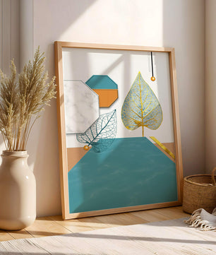 Artistic Composition with Geometric Shapes and Golden Leaf Detail - Mi tienda