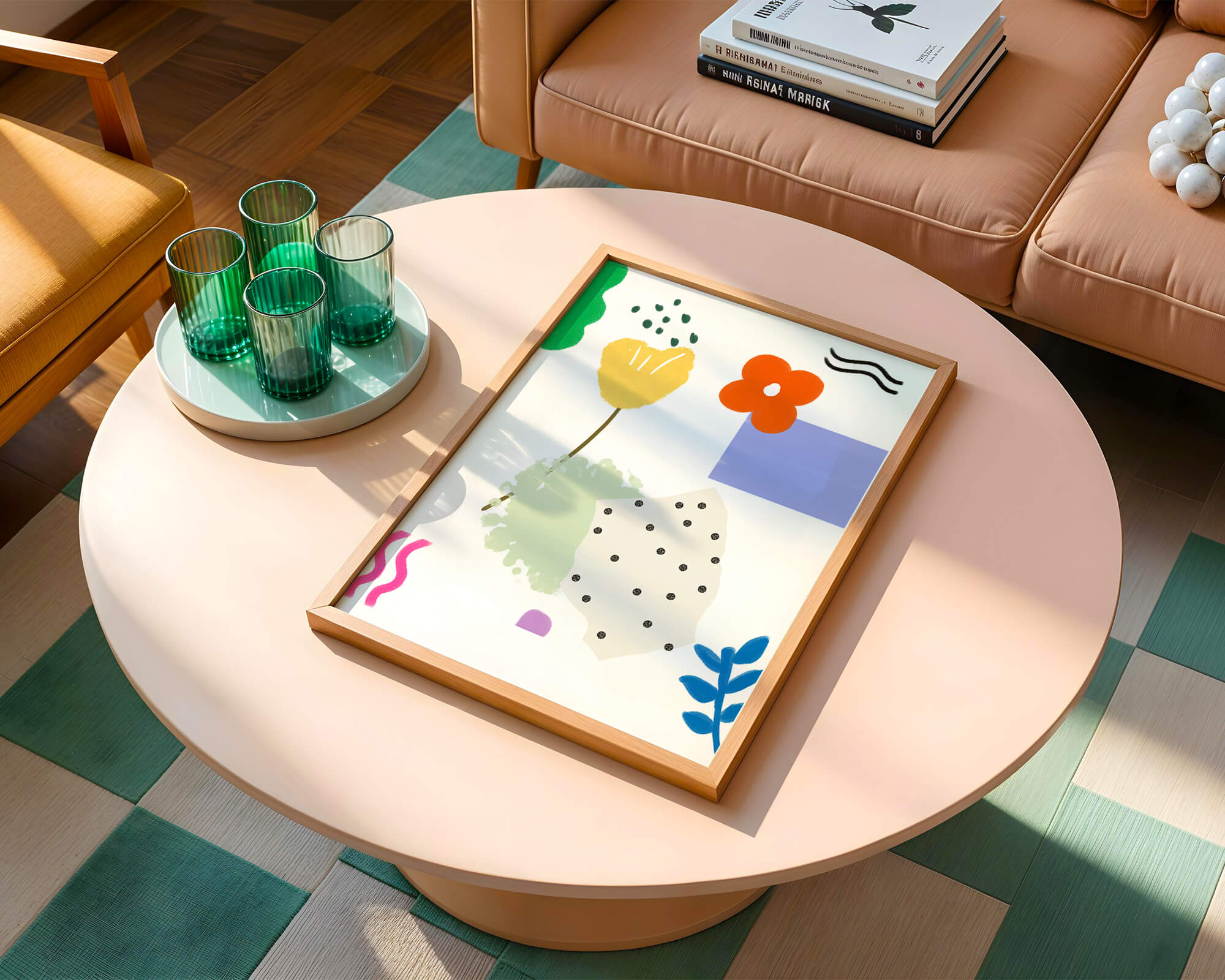 Abstract floral design with colorful geometric shapes