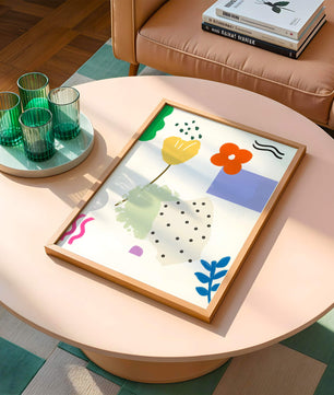 Abstraktes Blumendesign mit bunten geometrischen Formen