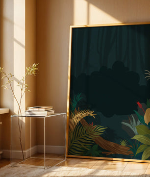 Illustrated Jungle Landscape with Lush Foliage