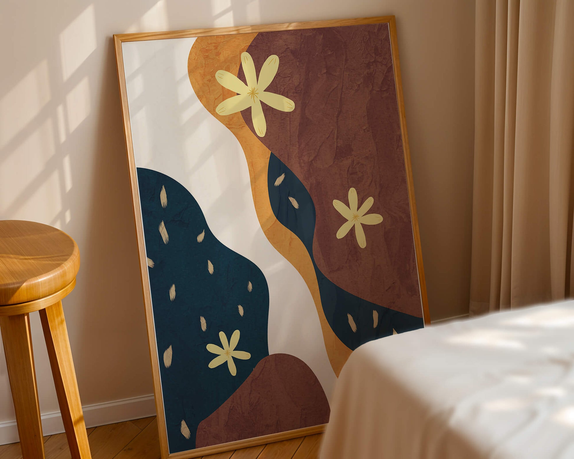 Abstract Floral Composition with Bold Colors and Textures