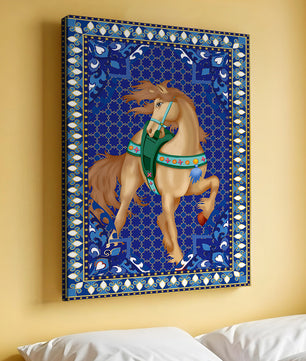 Arte de caballo con patrón intrincado y un borde decorativo vibrante