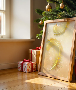 Elegant golden feather design with shimmering background