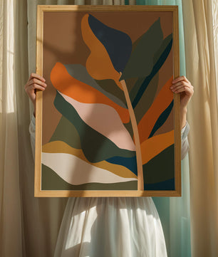 Abstract Botanical Illustration with Earthy Tones and Organic Shapes